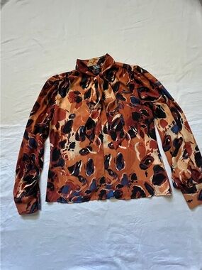 Worthington Rust Multi-Color Long-Sleeve Blouse